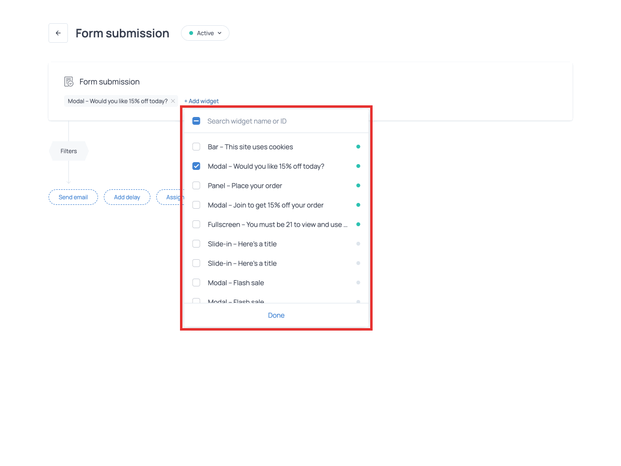 Connecting the automation to email form widgets